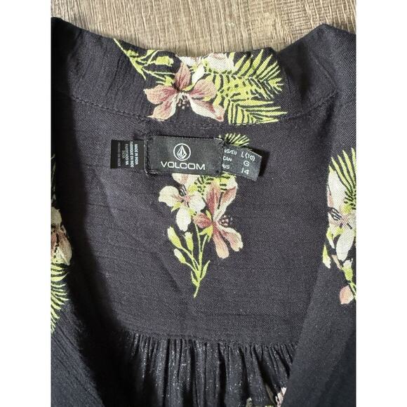 VOLCOM - STORMY TROPIX SS DRESS Black Mini Dress Summer Floral Size Large - Picture 5 of 9